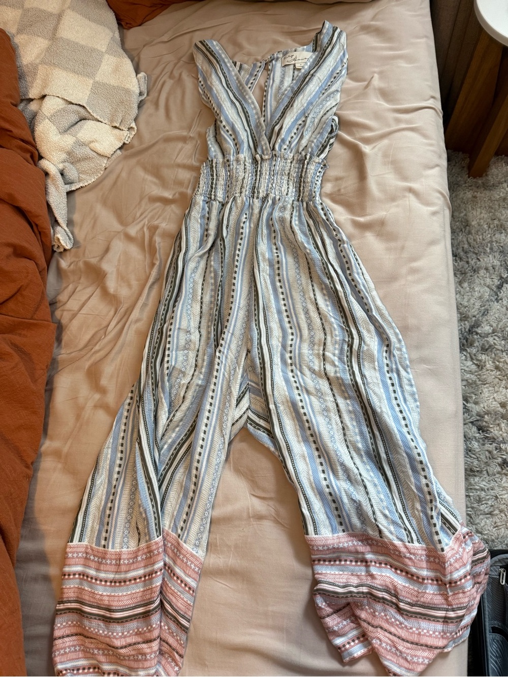 Vintage Havana Blue and Pink Striped Sleeveless Jumpsuit